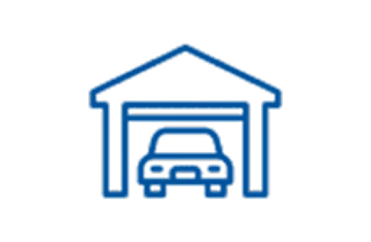 Line icon of a garage with a car inside.