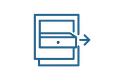 Icon representing roll-out shelving for easy cabinet access.